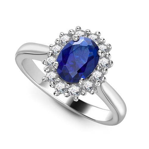 Oval Blue Sapphire & Diamond Cluster Ring W