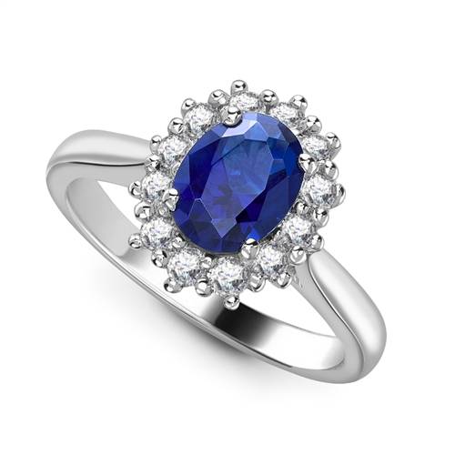 Oval Blue Sapphire & Diamond Cluster Ring P