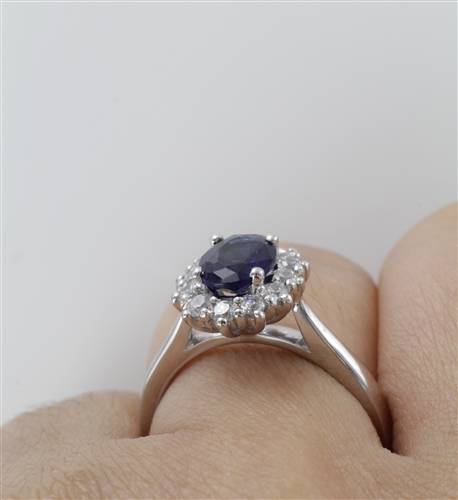 Oval Blue Sapphire & Diamond Cluster Ring W