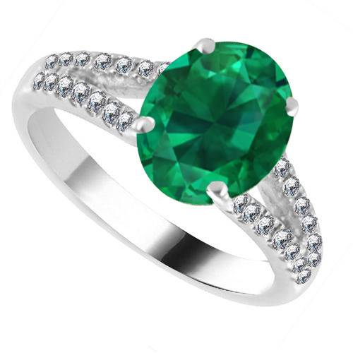 Fancy Emerald Green Oval Diamond Shoulder Set Ring P