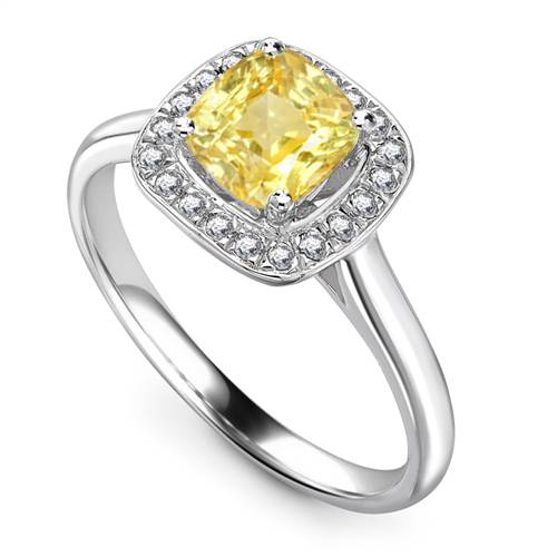 Fancy Yellow Cushion Diamond Cluster Ring P