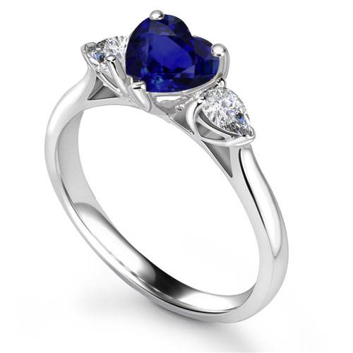 Blue Sapphire Heart Diamond Trilogy Ring P