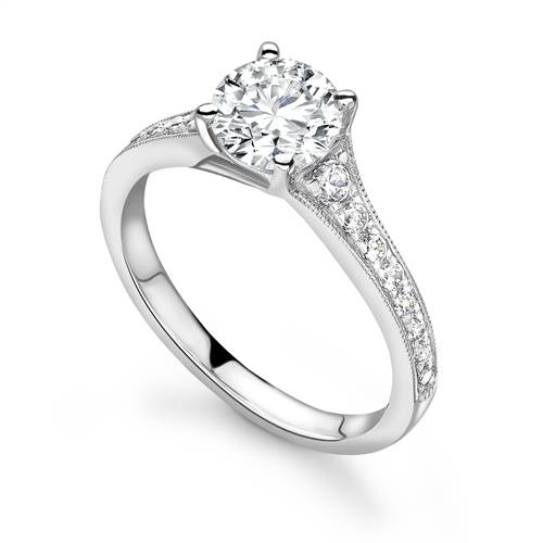 Milrgrain Shoulder Set Diamond Engagement Ring P