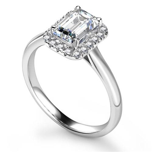 Emerald & Round Diamond Single Halo Ring P