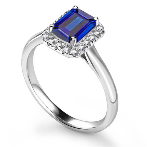 Emerald Blue Sapphire & Diamond Halo Ring P