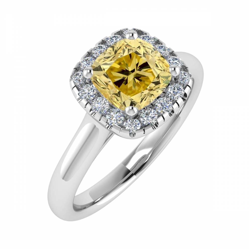 Fancy Yellow Cushion Diamond Cluster Ring W