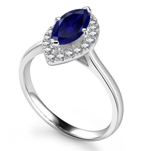 Fancy Blue Sapphire Marquise Diamond Cluster Ring P