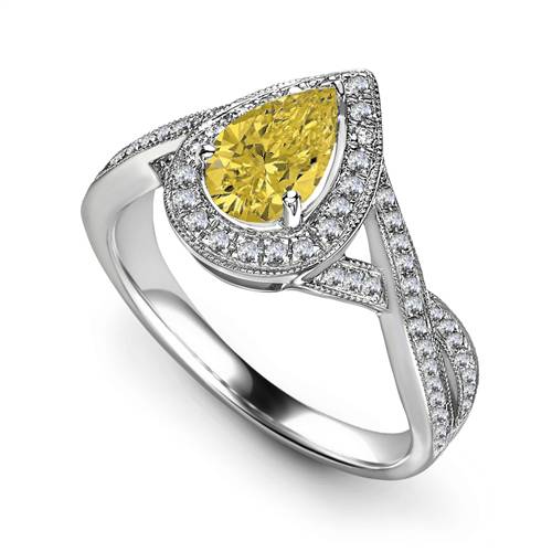 Fancy Yellow Pear Diamond Single Halo Infinity Style Ring P