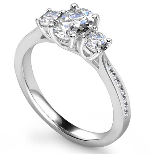 3 Stone Oval Diamond Ring With Shoulder Diamonds P