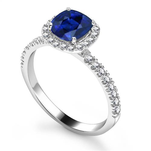 Blue Sapphire & Diamond Single Halo Shoulder Set Ring W