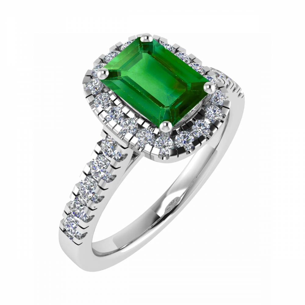 Emerald & Diamond Single Halo Shoulder Set Ring P
