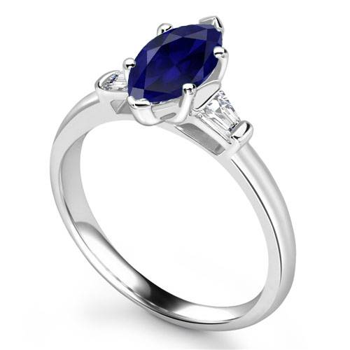 Blue Sapphire Marquise Diamond Trilogy Ring P