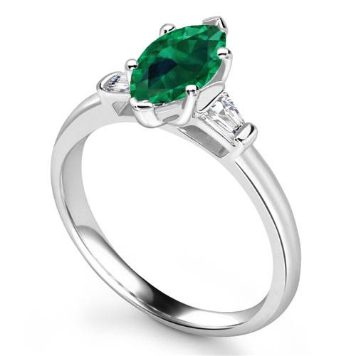 Emerald Green Marquise Diamond Trilogy Ring P