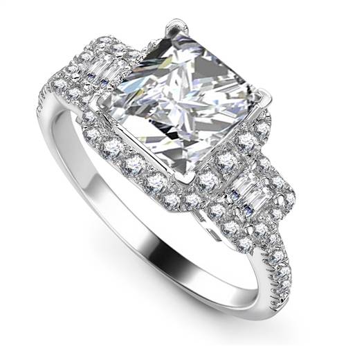 Princess Diamond Halo Designer Shoulder Set Ring W