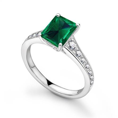 Fancy Emerald Green Radiant Diamond Shoulder Set Ring P