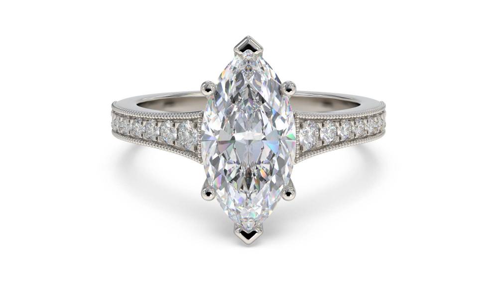 Marquise Diamond Milgrain Shoulder Set Ring P