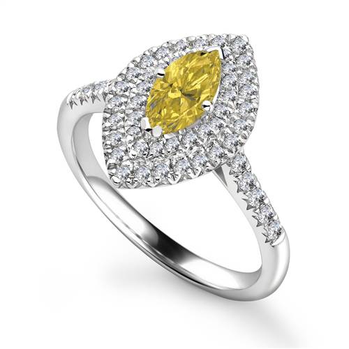 Fancy Yellow Marquise Diamond Single Halo Shoulder Set Ring P