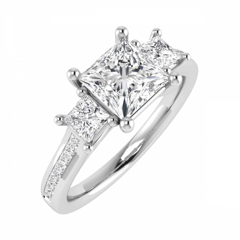 3 Stone Princess Diamond Shoulder Set Ring P