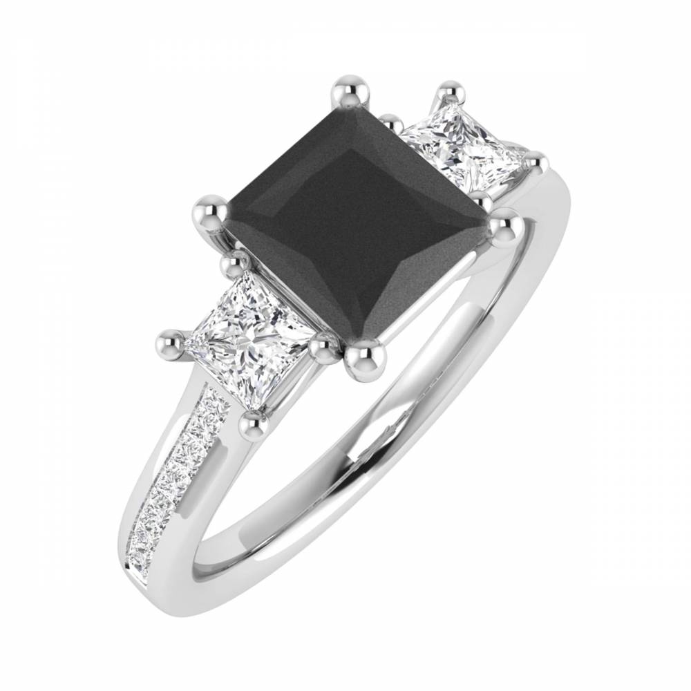 3 Stone Black Princess Diamond Shoulder Set Ring P