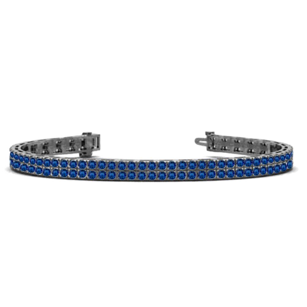 Mens Round Blue Sapphire Double Row Tennis Bracelet P
