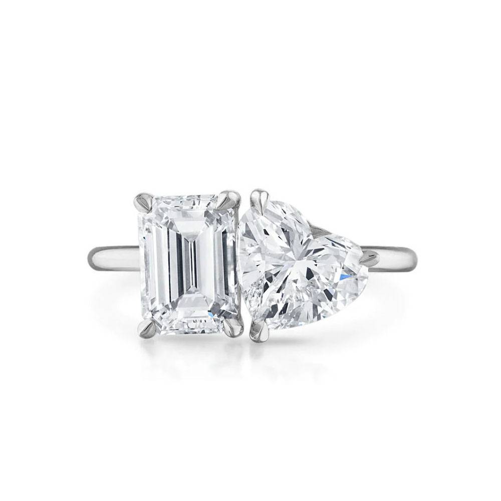 Emerald & Heart Two Stone Diamond Ring P