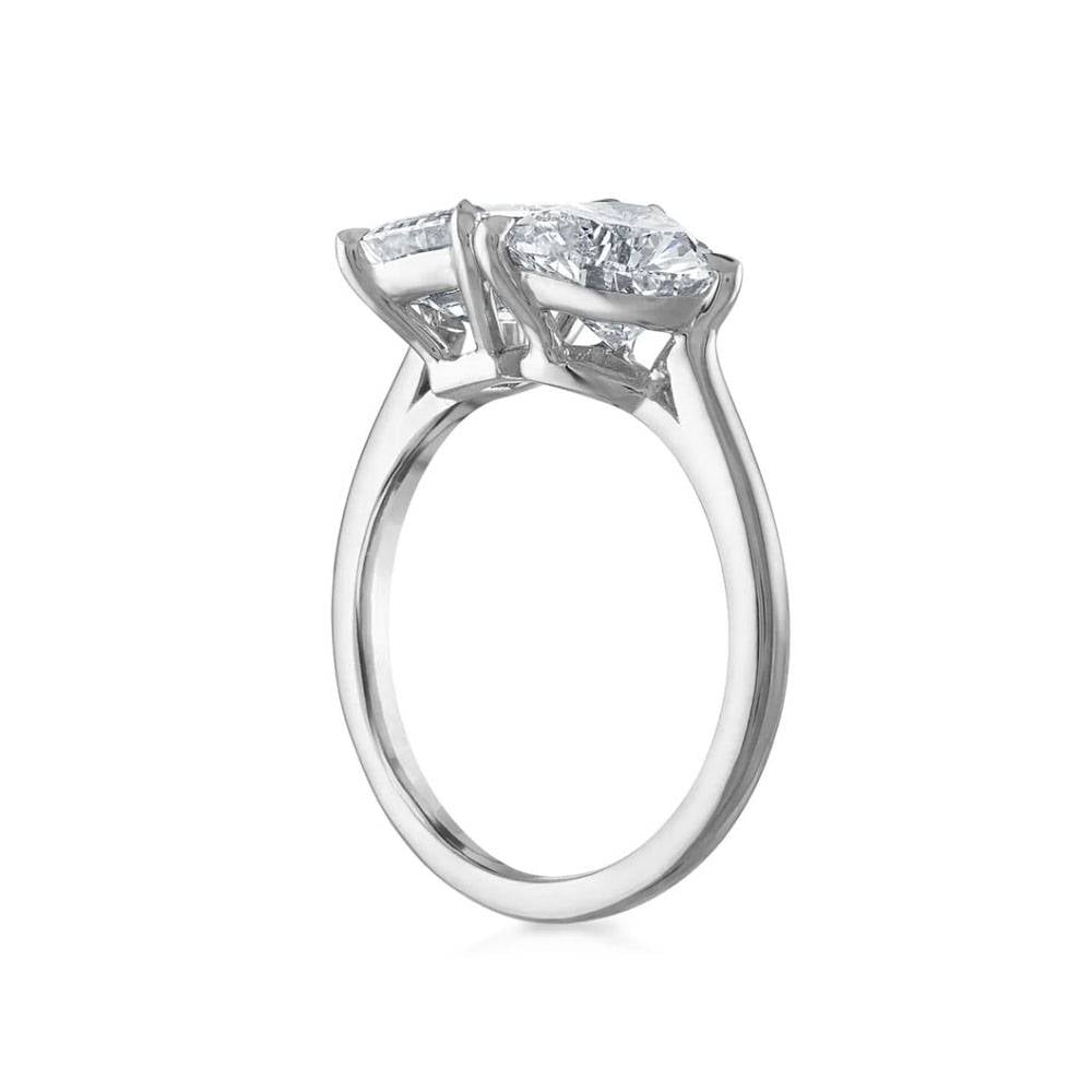 Emerald & Heart Two Stone Diamond Ring P