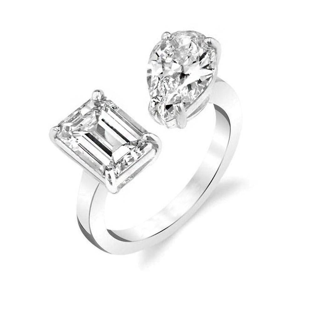 Emerald & Pear Two Stone Diamond Ring P