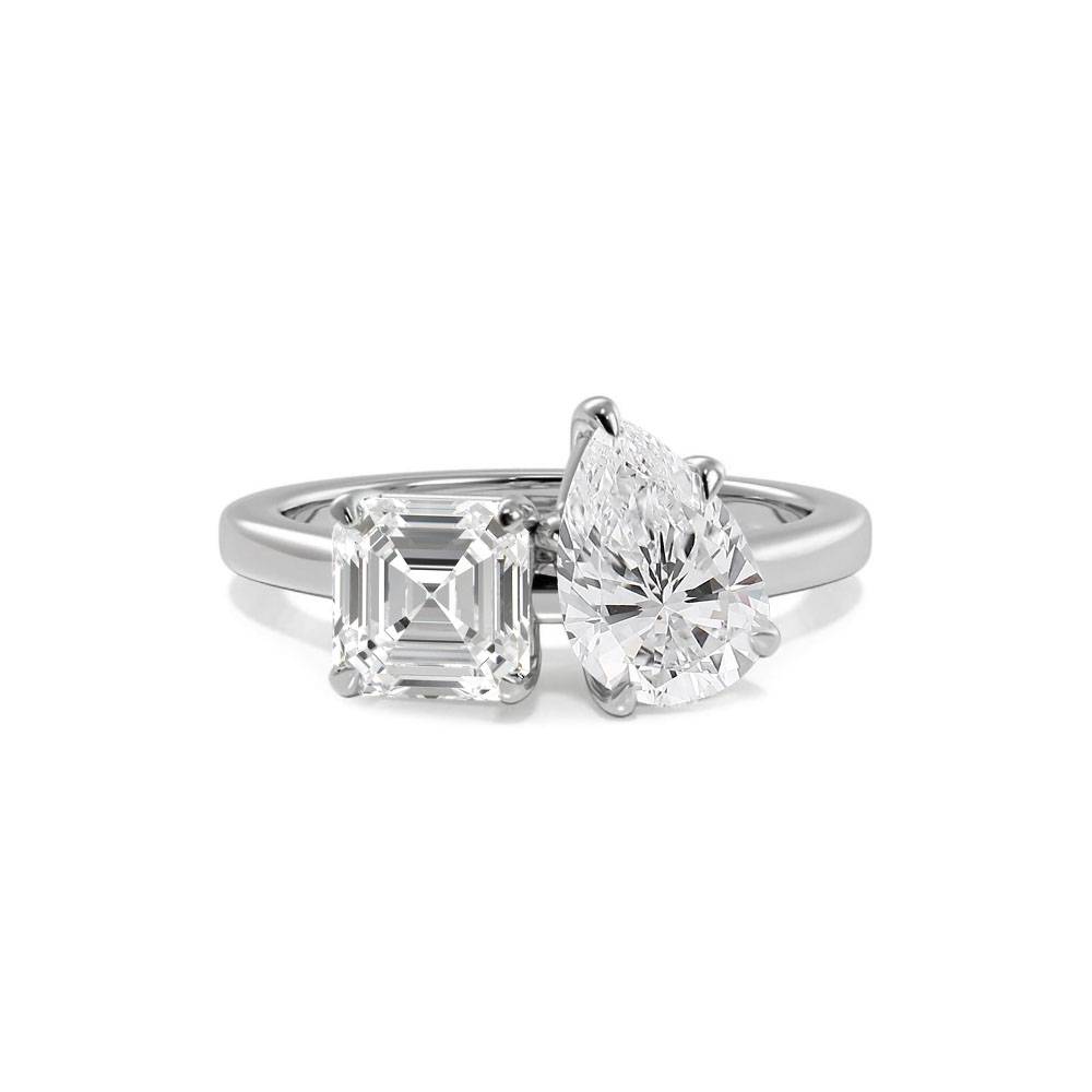 Asscher & Pear Two Stone Diamond Ring P