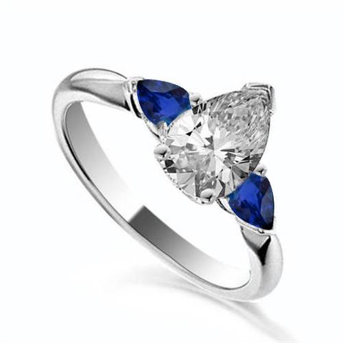 Pear Diamond & Blue Sapphire Trilogy Ring
 P