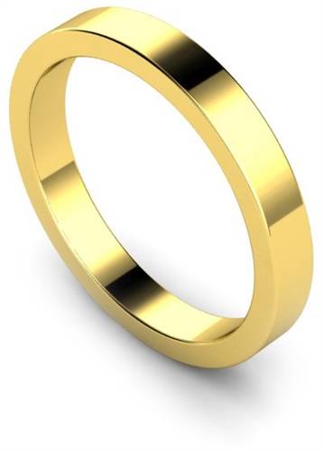 DHWAL3 Flat Wedding Ring - 3mm width, Medium depth Yellow Gold