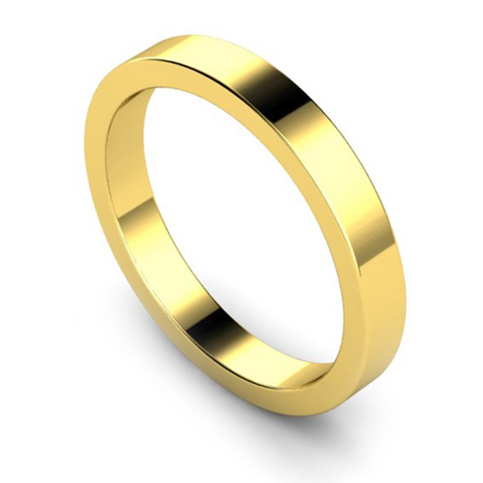 DHWAL3 Flat Wedding Ring - 3mm width, Medium depth Yellow Gold