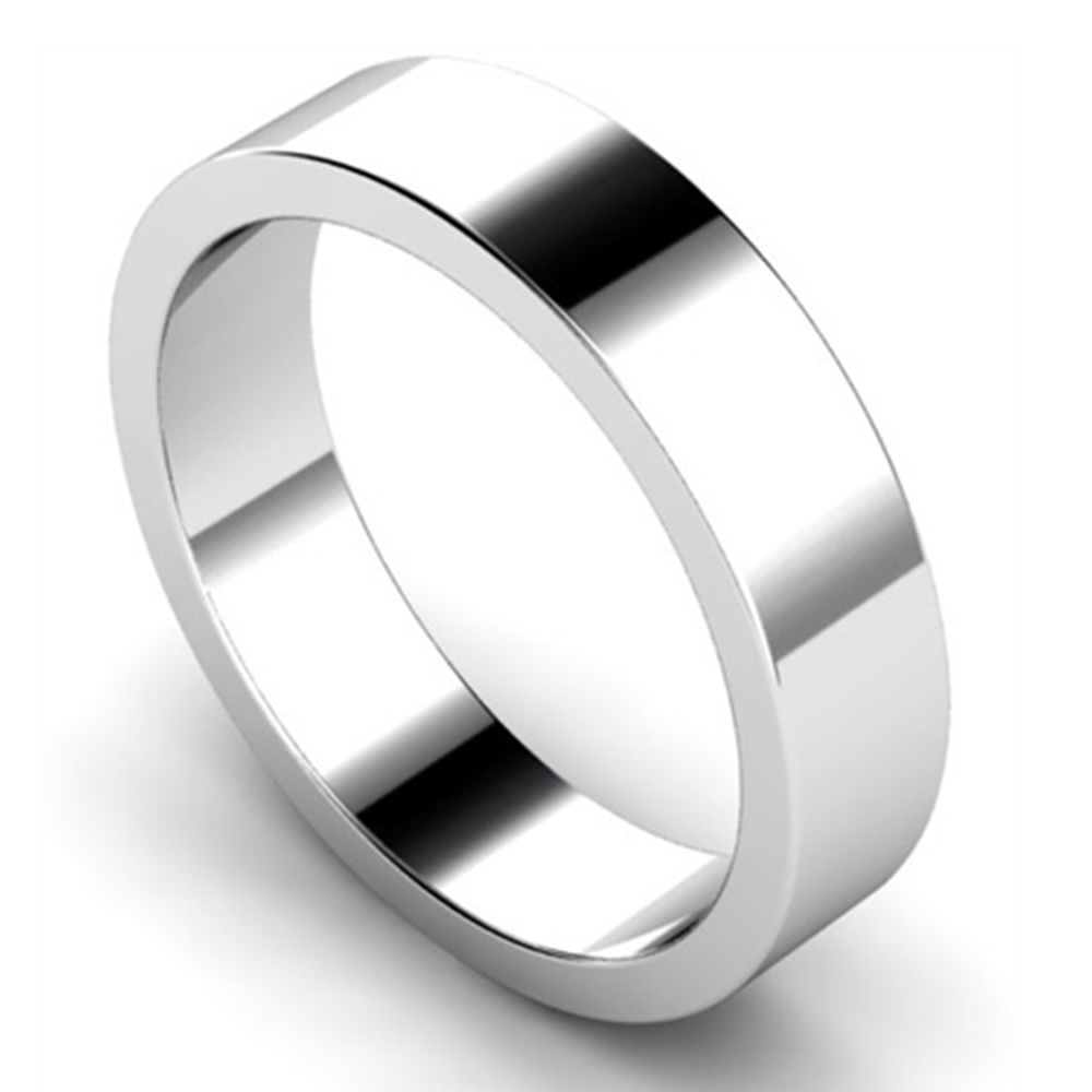 DHWAL5 Flat Wedding Ring - 5mm width, Medium depth White Gold