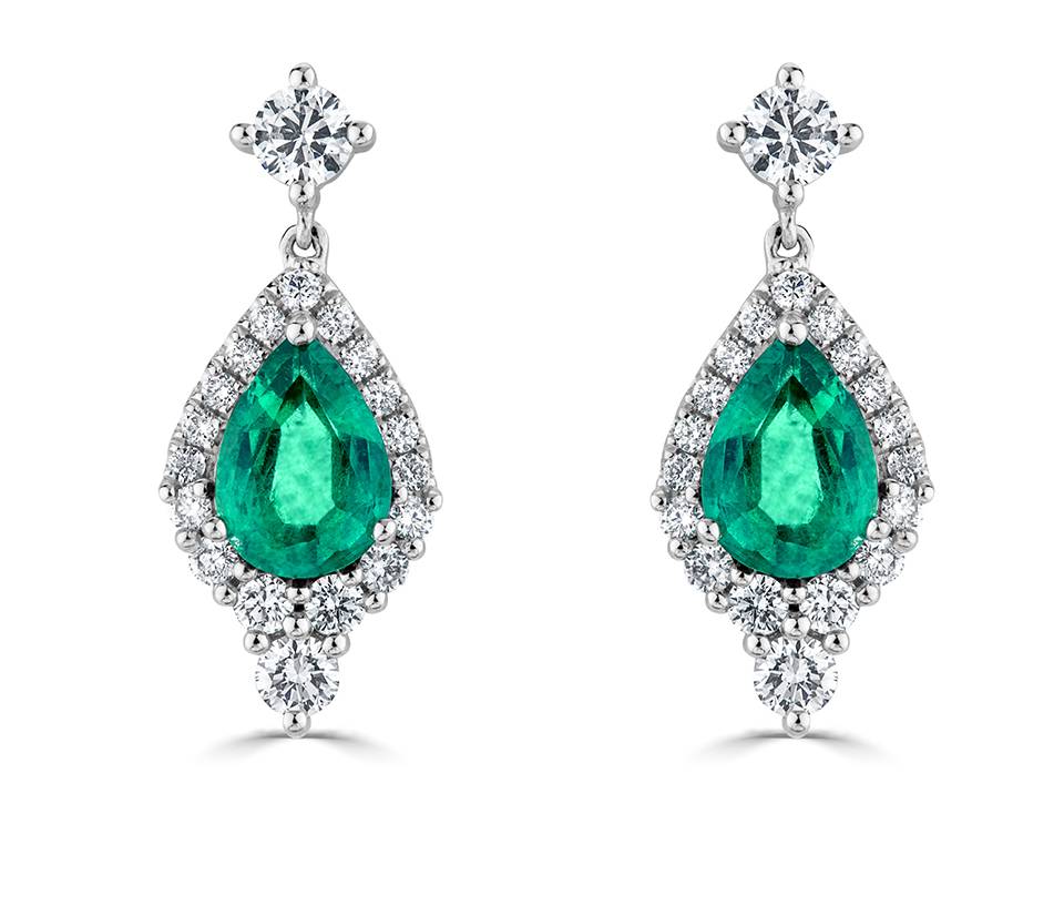 2.40Ct Pear Shaped Emerald Vintage Drop Earrings W
