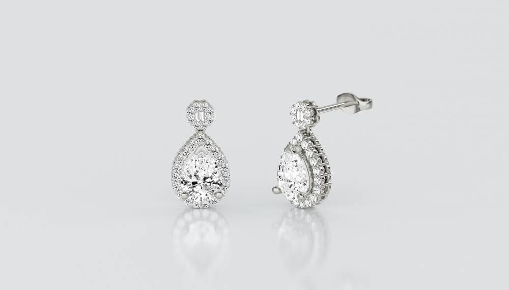 Unique Pear Diamond Drop Earrings P