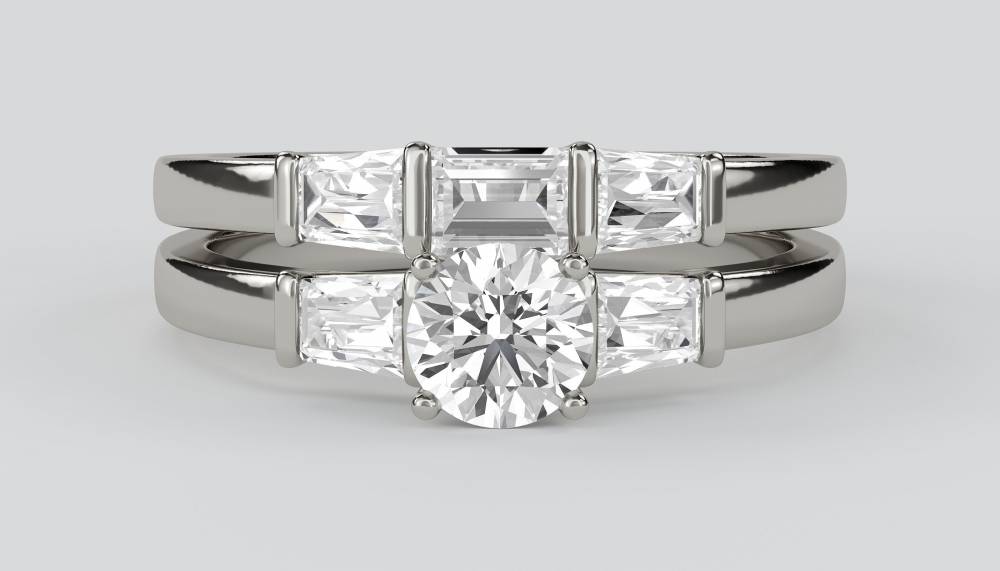 Round Diamond Shoulder Set Ring With Matching Band P