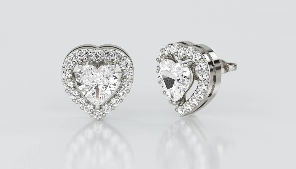 Heart Diamond Single Halo Earrings P