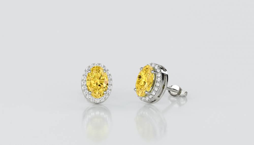 Fancy Yellow Oval Diamond Halo Earrings P