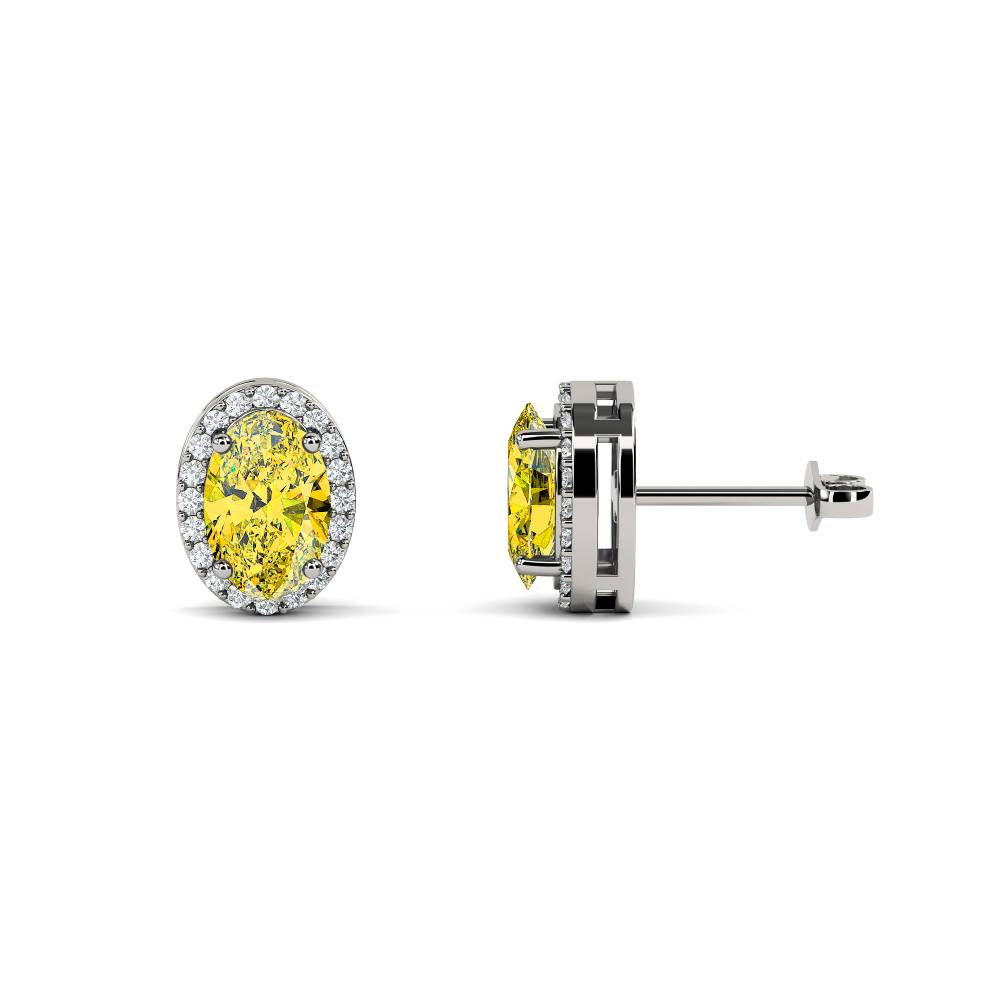 Fancy Yellow Oval Diamond Halo Earrings P