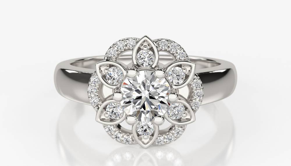 Flower Style Round Diamond Designer Ring P