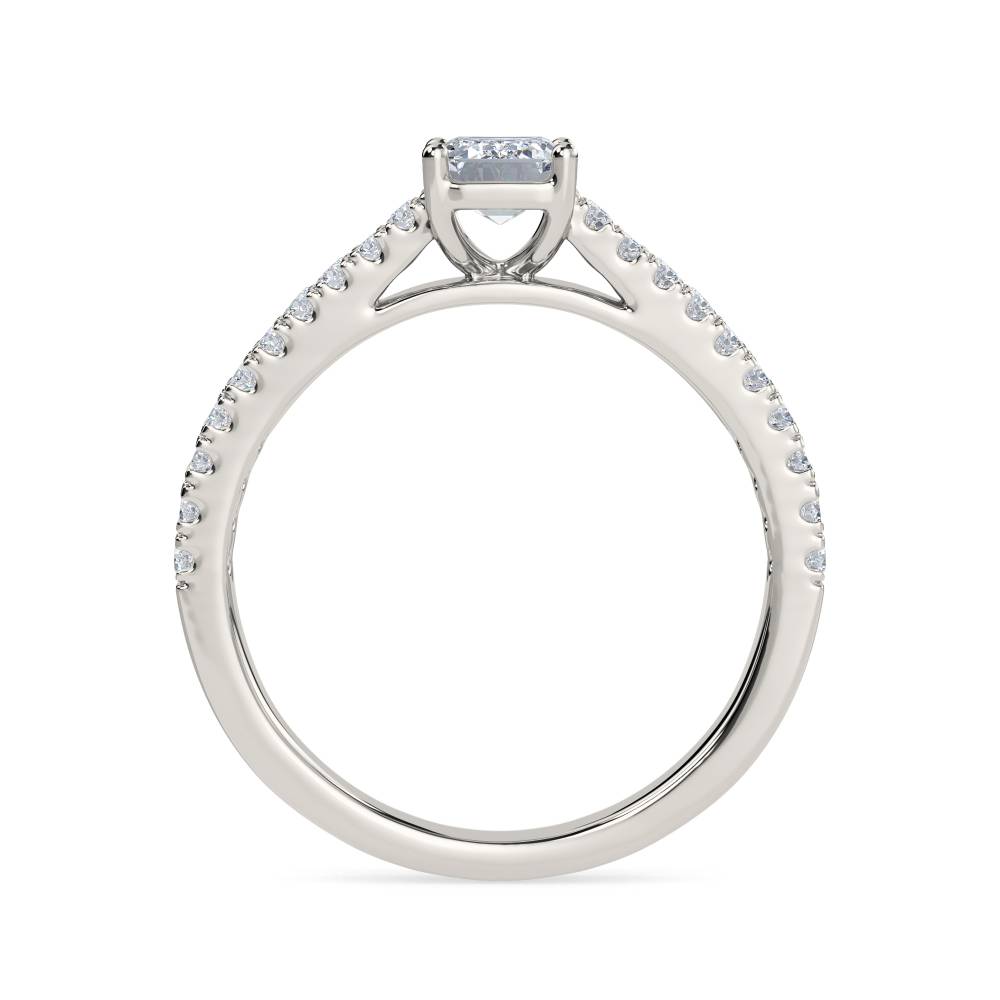 Emerald Diamond Split Shoulder Engagement Ring P