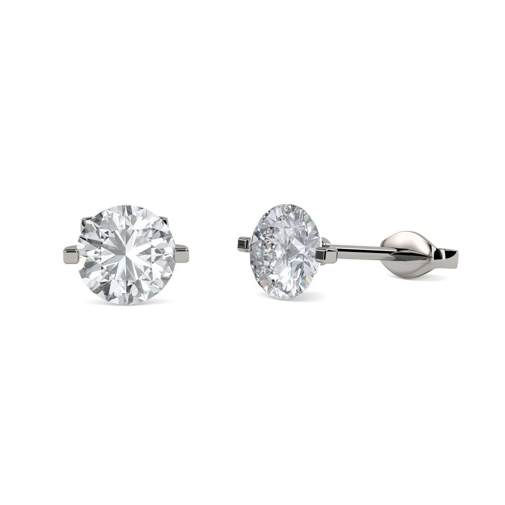 Unique Two Prong Round Diamond Stud Earrings P