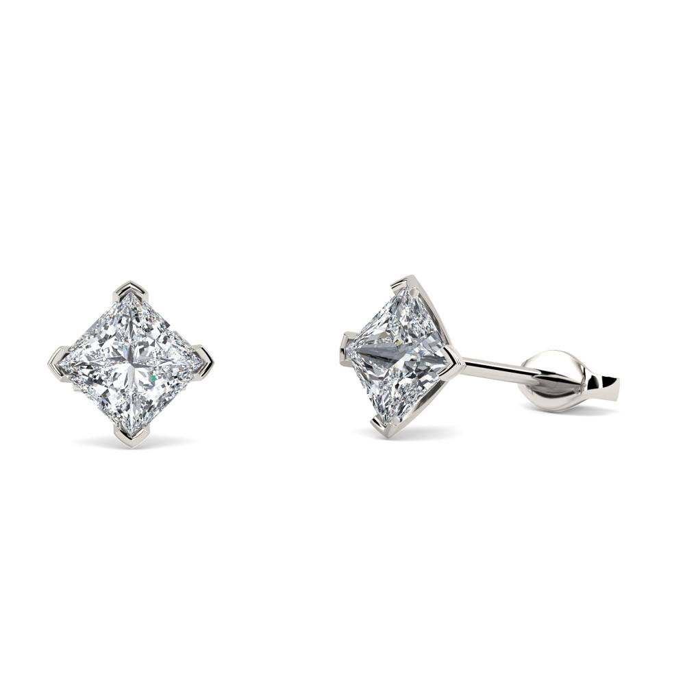 Four Corner Prong Princess Diamond Stud Earrings P