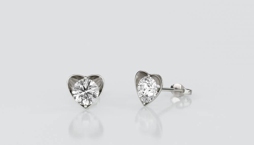 Round Diamond Heart Shaped Earrings W