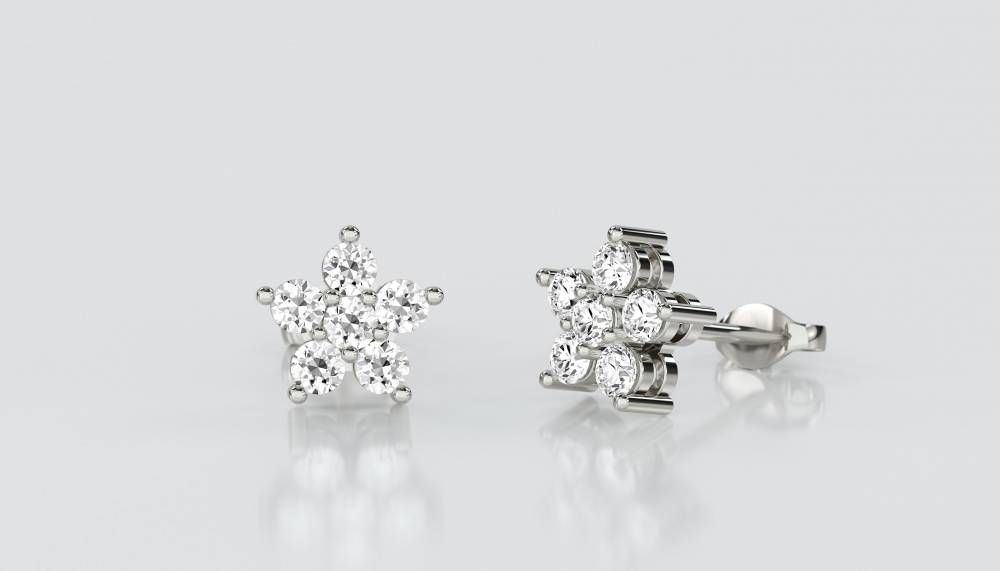 Round Diamond Cluster Earrings P