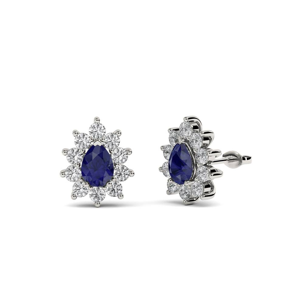 Blue Sapphire & Diamond Cluster Earrings P