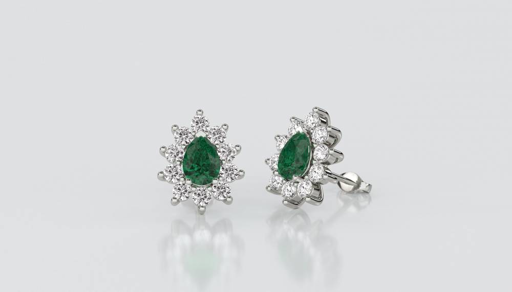 Emerald & Diamond Cluster Earrings P