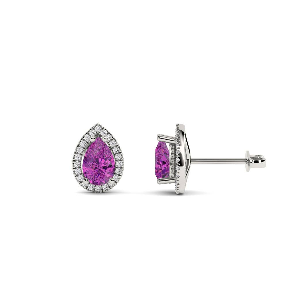 Pear Shaped Pink Sapphire & Diamond Cluster Earrings P