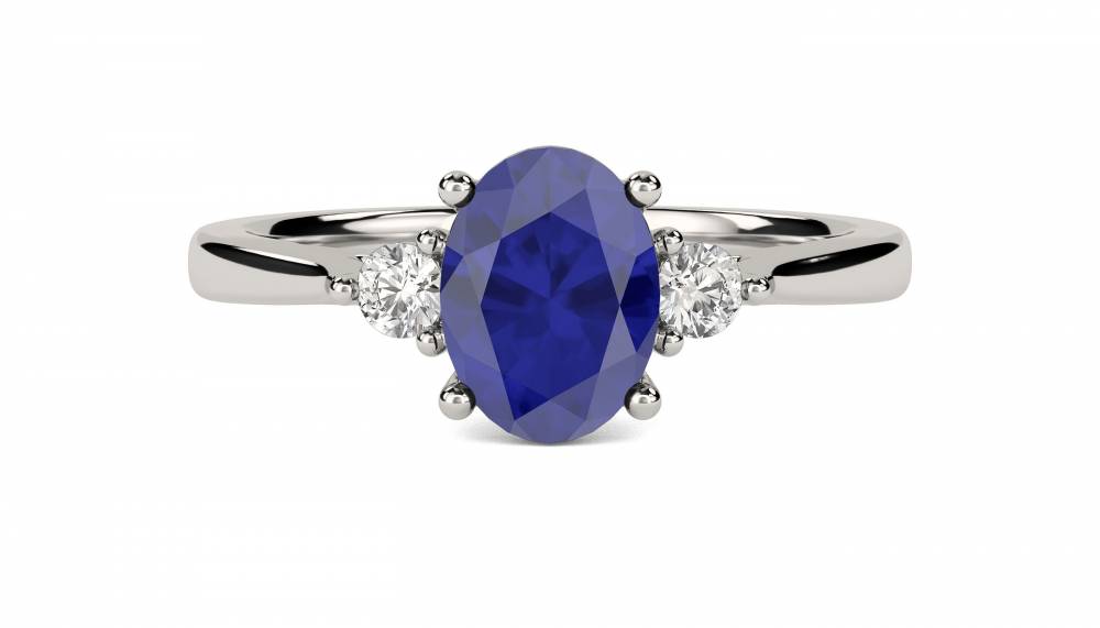 1.80ct Oval Blue Sapphire & Diamond Trilogy  Ring P