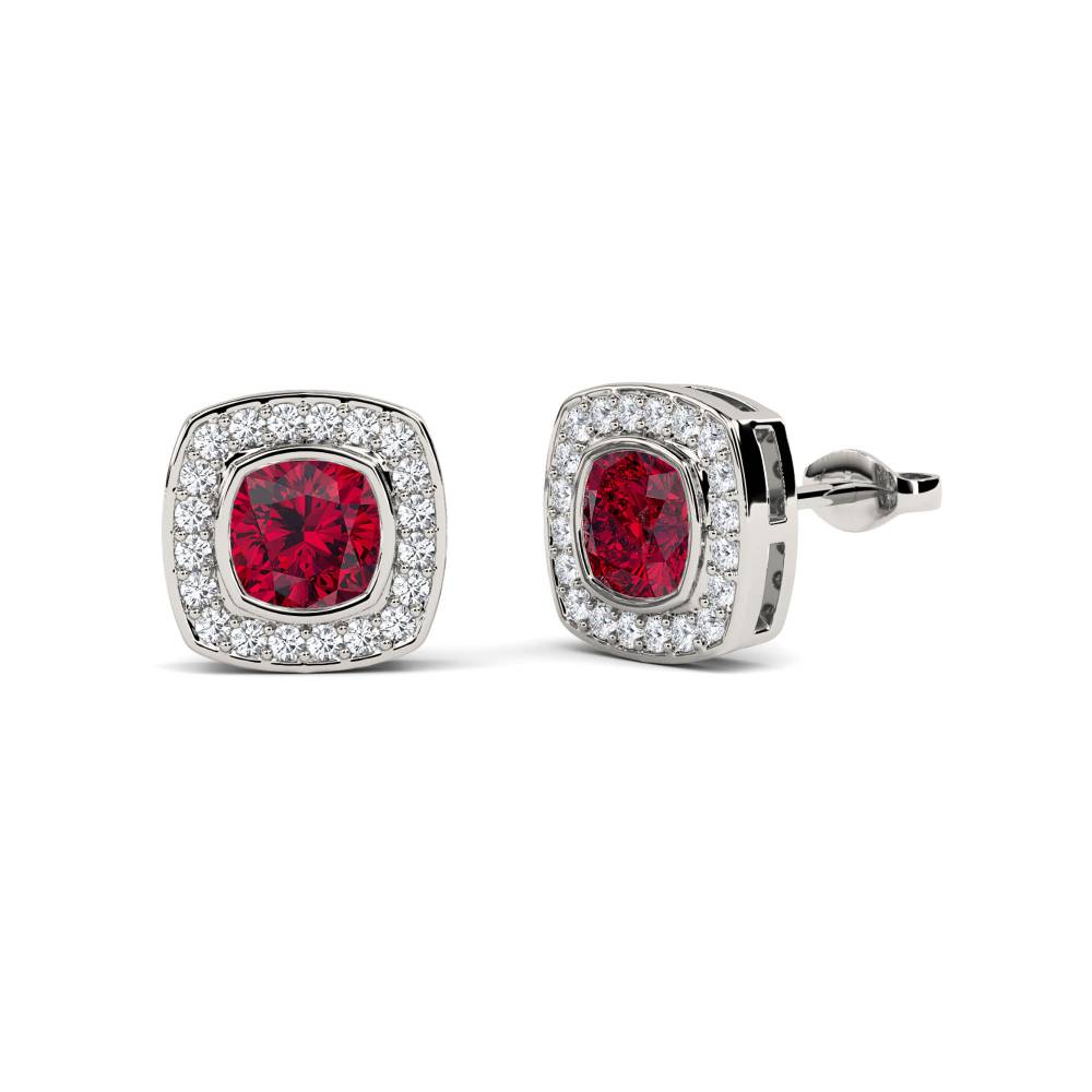 Cushion Ruby & Diamond Cluster Earrings P