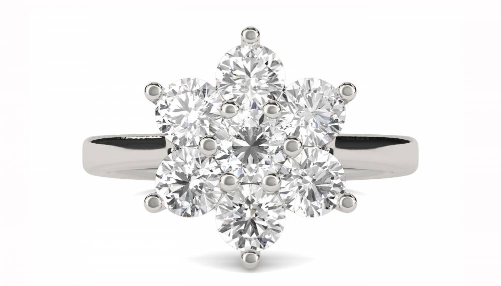 1.00ct Modern Flower Round Diamond Cluster Ring P